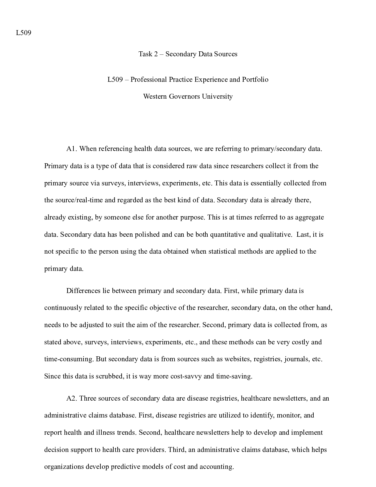 Preview image of TASK 2 SECONDARY DATA SOURCES.docx  L509  Task 2 â€“ Secondary Data Sources  L509 â€“ Prof document